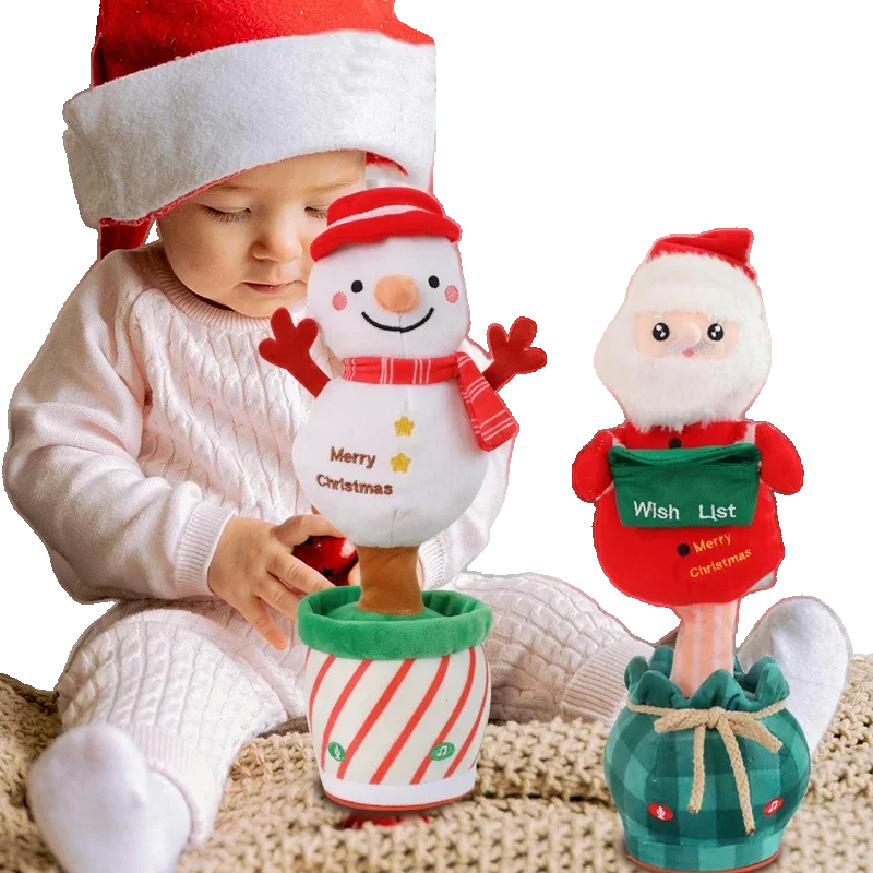 Dancing Singing Christmas Tree Toy Stuffed Animals, Talking Toy Repeats What You Say, Snowmen Xmas Tree Toys for Kids Friends