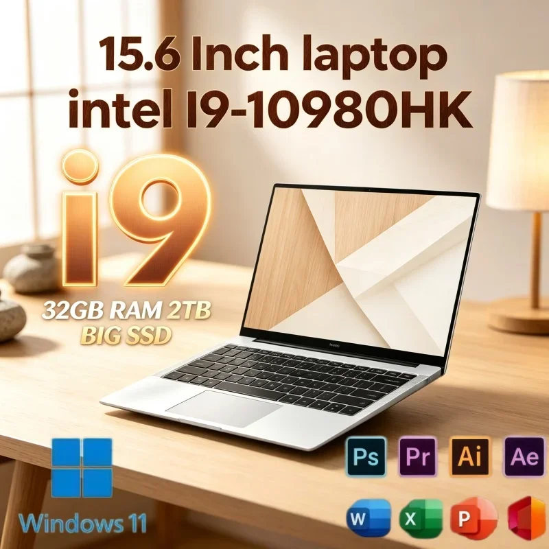 2026 New Arrival 15.6 Inch Intel I9 10980HK Win11 32GB RAM 2TB SSD WiFi6 4K UHD Portable Laptop For Home Office Gaming Student