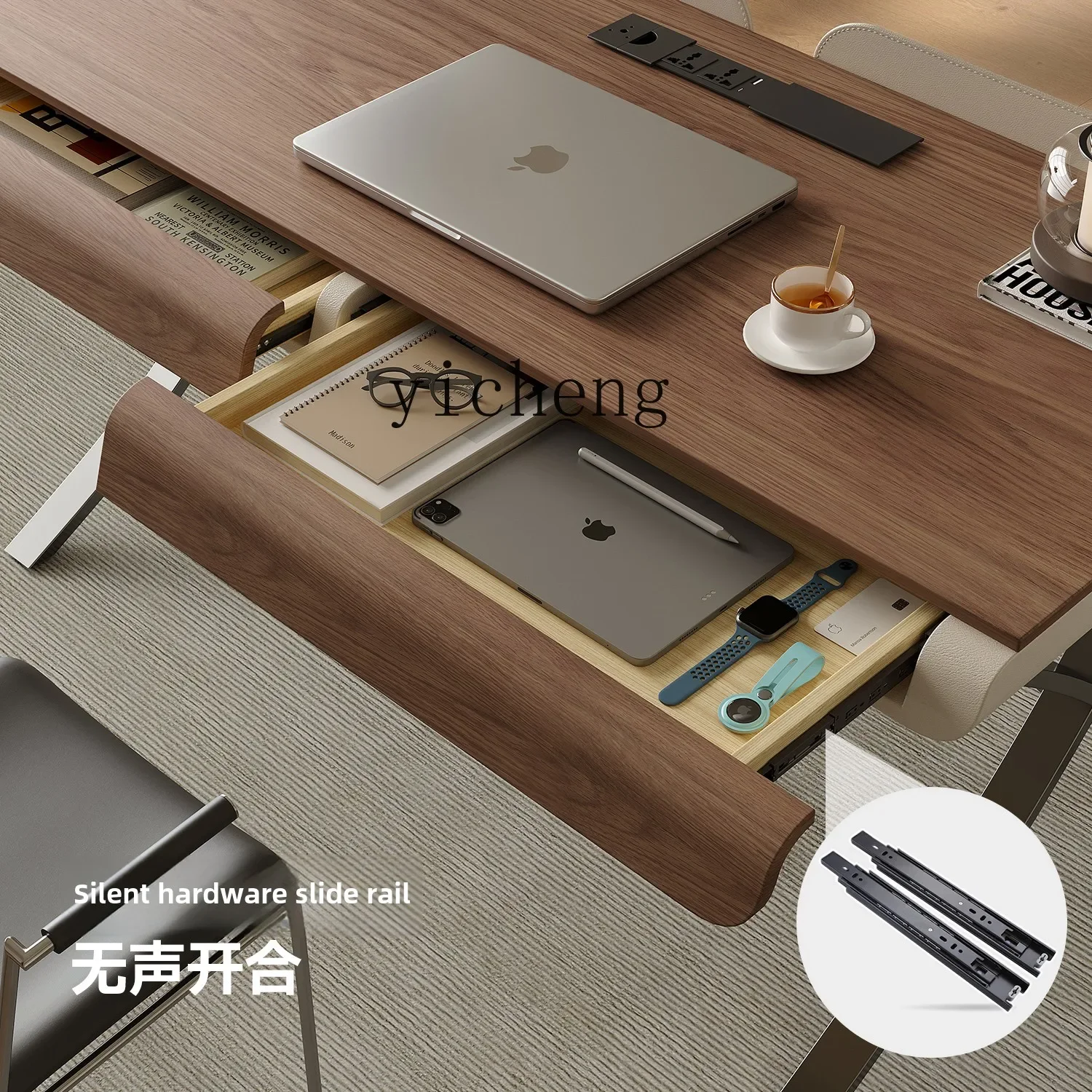 ZC minimalist home study simple desk walnut veneer modern light luxury computer desk