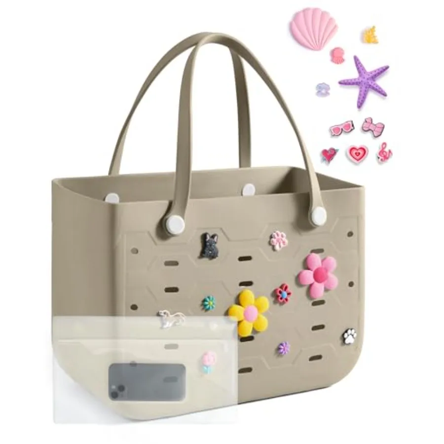 

BAGSMART Beach Bag for Women Water-resistant Rubber Tote Bag Sandproof Vacation Essentials for Summer Swim Cruise Pool