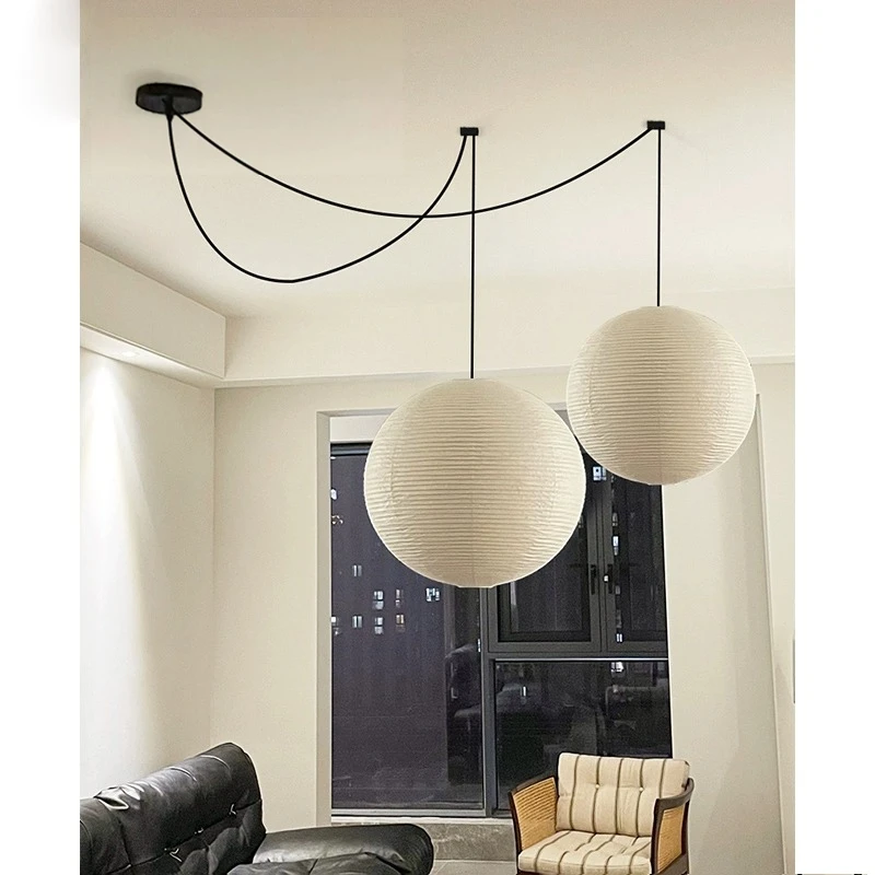 

Japanese style Wabi Sabi Pendant Lamp Study Cafe Dining Bedroom Led Hanging Light Round Rice Paper Chandelier Room Decor Fixture