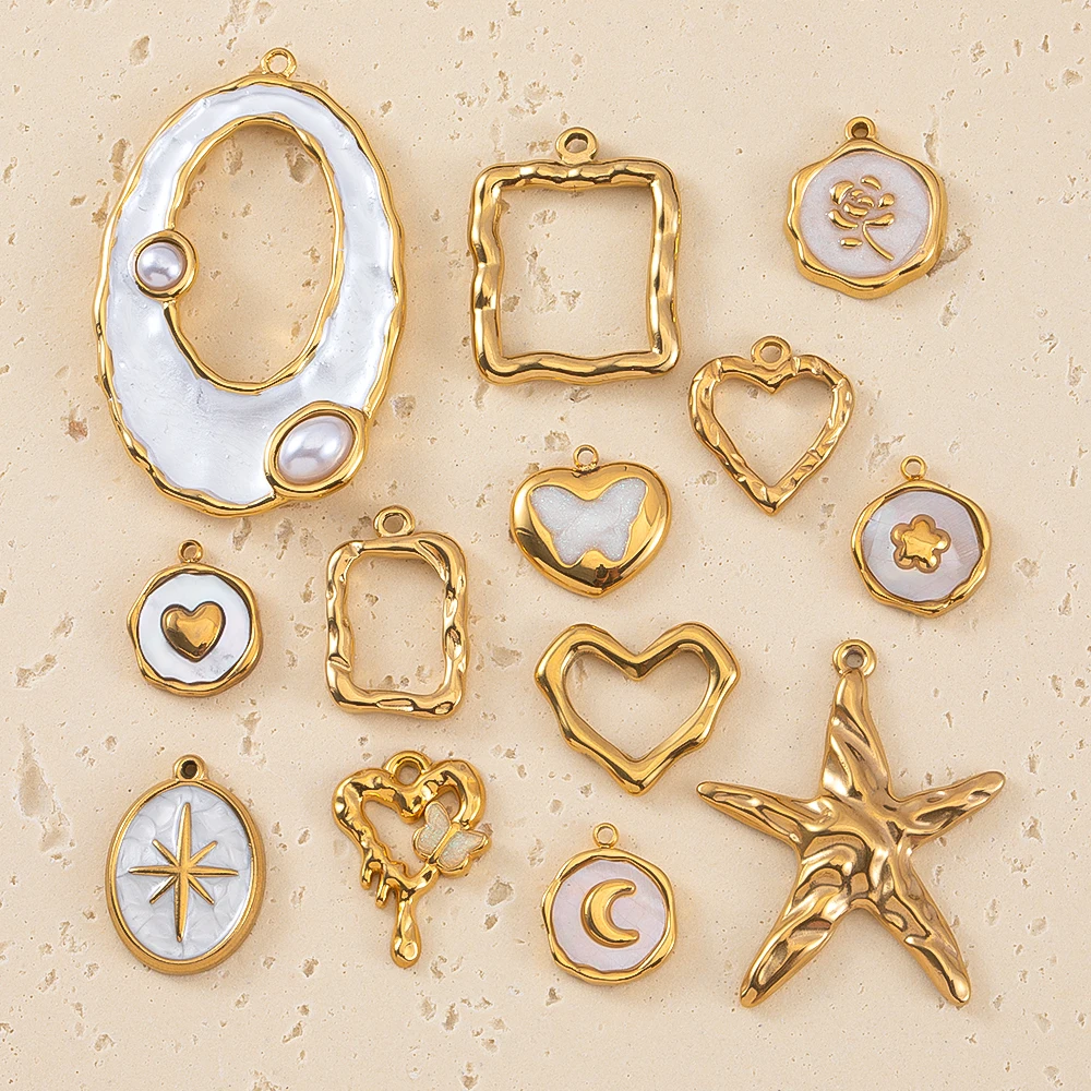 

2pcs White Enamel Stainless Steel Hollow Wrinkled Starfish Heart Square Pendant Necklacse Charms Earrings DIY Jewelry Findings