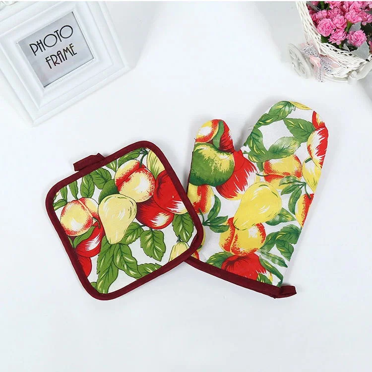 25*17cm Fruit Pattern Kitchen Oven Mitt Glove Pad Colorful Microwave Anti-Hot Insulation Mat BBQ Baking Tools Accessories Decor