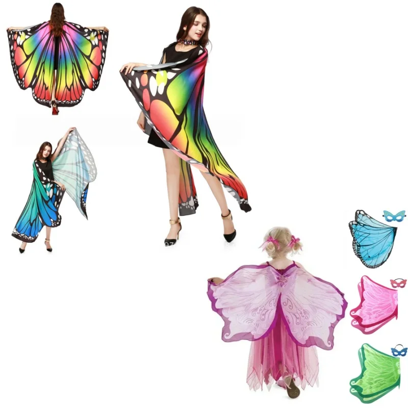 Fairy Butterfly Wings Colorful Cape Cosplay Costume for Halloween Party Festival Fancy Dress Up Christmas Birthdty Gift