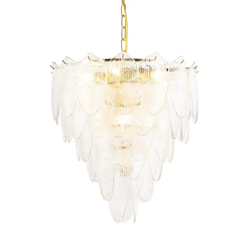Nordic personality feather glass lamps Hong Kong-style light luxury post-modern leaf bedroom lamp restaurant chandelier