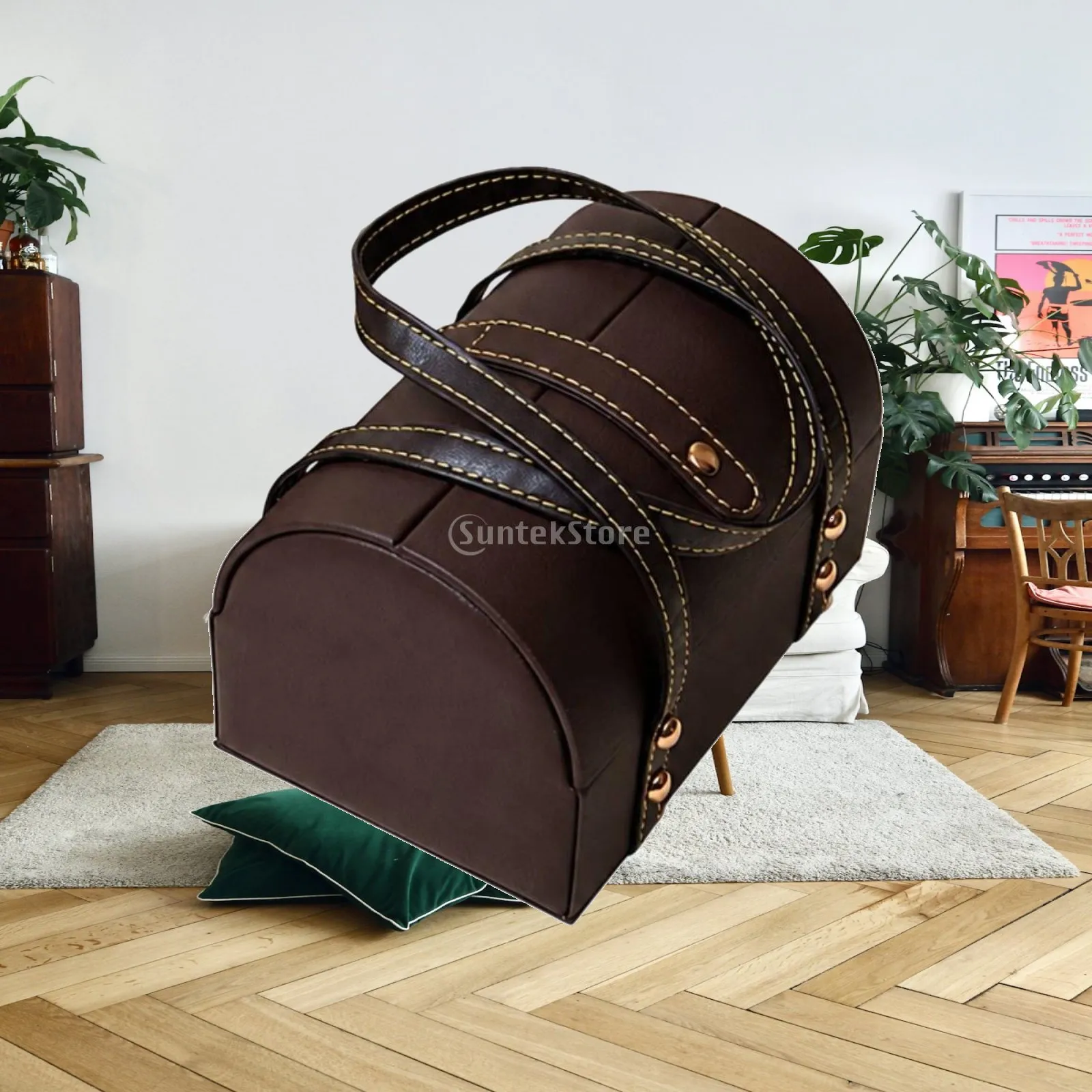 Coffee Beige Leather Bracelet Jewelry Box Organizer with Snap Button Flap and Secure Compartments