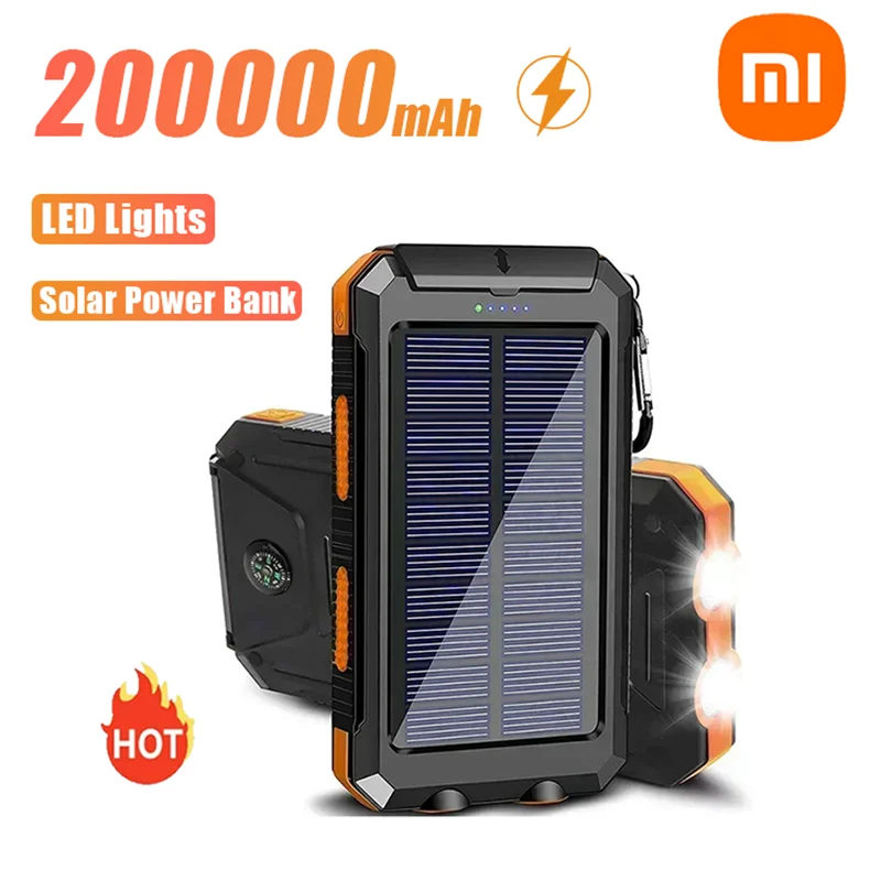 Xiaomi 200000mAh Solar Power Bank Portable Charging Poverbank External Battery Charger Strong Light LDE Light for iphone samsung