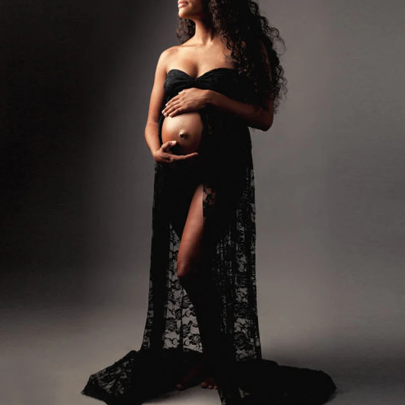 Long Maxi Gown Lace Maternity Photography Props Sexy Off Shoulder Pregnant Dress Maternity Dresses For Photo Shoot view 5