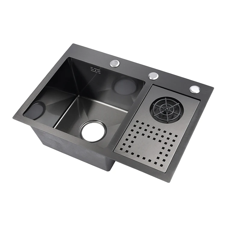 Handmade counter cup washer SUS 304 stainless steel, satin finish, single bowl, black, easy to clean, modern design