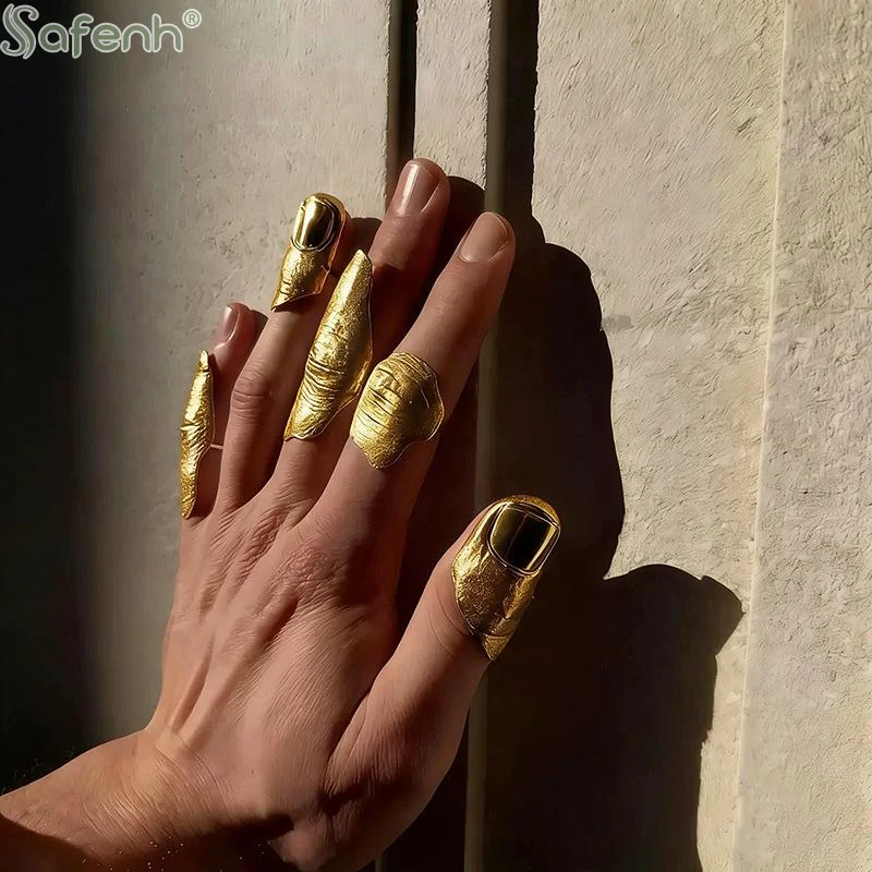 1/5Pcs Irregular Texture Knuckle Ring Set Golden Minimalist Ring For Men Women Artistic Stackable Ring Jewelry Accessories Gifts