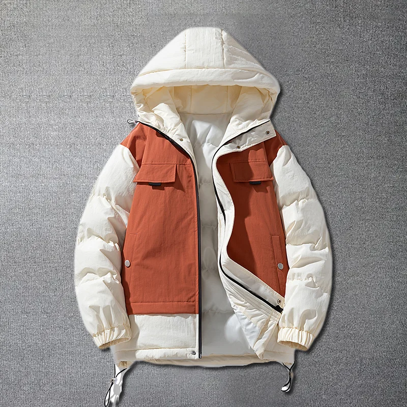 Fake Two Piece Hooded Cotton Jacket Workwear Winter Jacket Men Korean Version Simple Trend Versatile Keep Warm Fashion