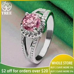 Hot New Arrivals 925 Sterling Silver Pink Round Zircon Rings Fashion Advanced Jewelry For Women Bridal Wedding Engagement Gifts