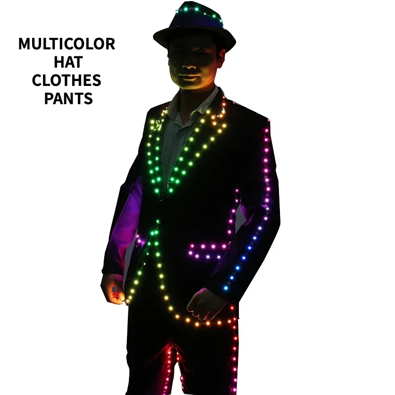 Rainbow LED Suit Digital Remote Control Glowing Costume For Wedding Stage Hosting Bar Nightclub Man Luminous Clothing Fancy Wear