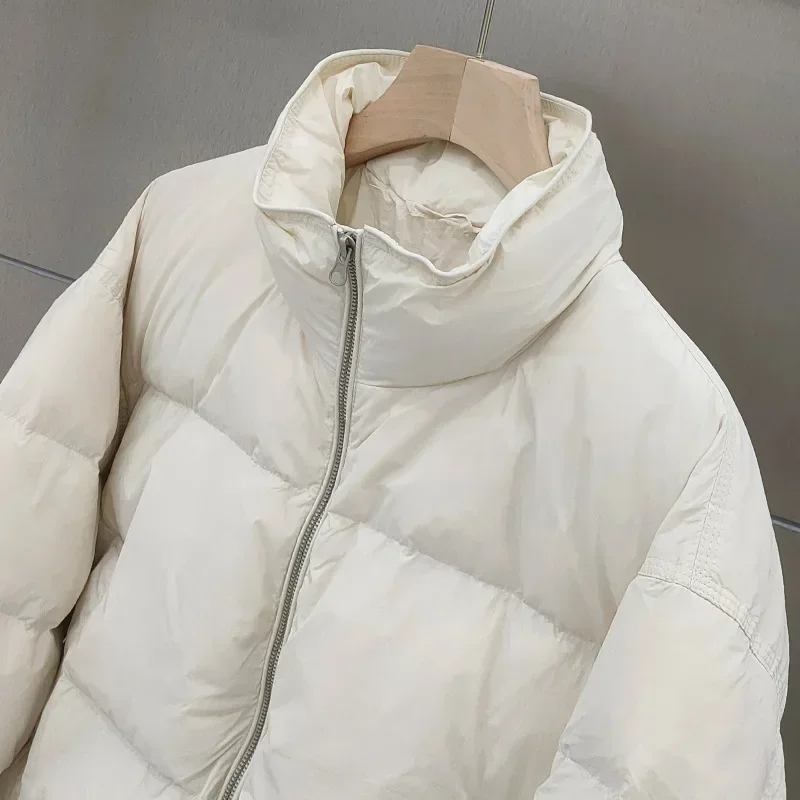 2024 New Women's Down Jacket Cropped Stand Collar Korean Style Casual Thickened Puffer Jacket White Duck Feather Color Warm