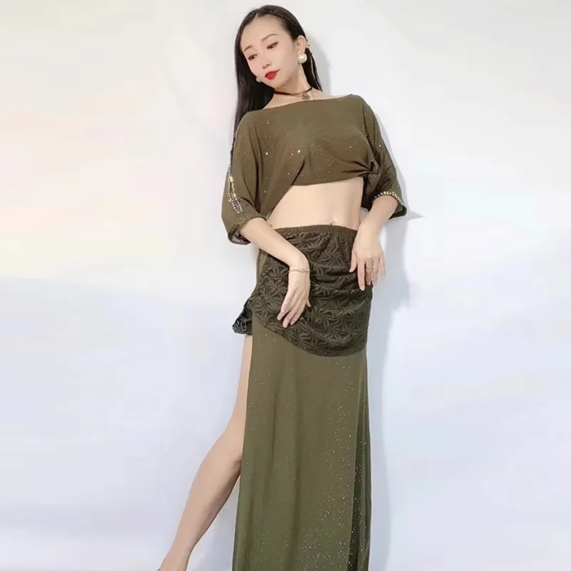 

Customized Belly Dance Costume Practice Dress Set Oriental Dance Clothes Performance Dress Long Skirt Hot Diamond Team Dress