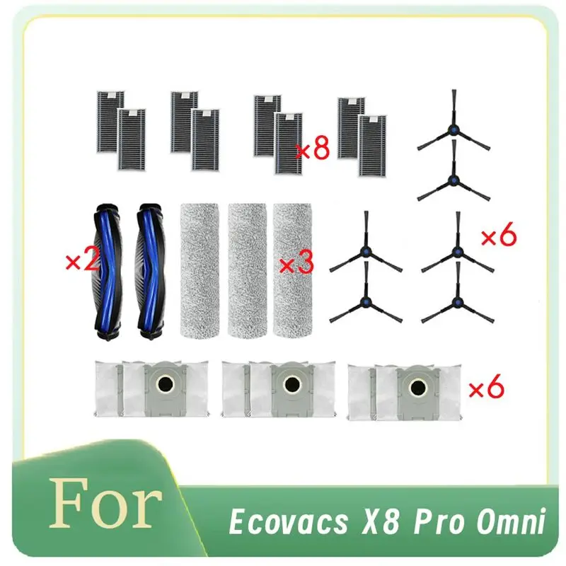

24-Hour Hotsale 25 Pcs For Ecovacs X8 Pro Omni Robot Vacuum Roller Side Brush HEPA Filter Mop Pad Dust Bag Ultra Durable Accesso