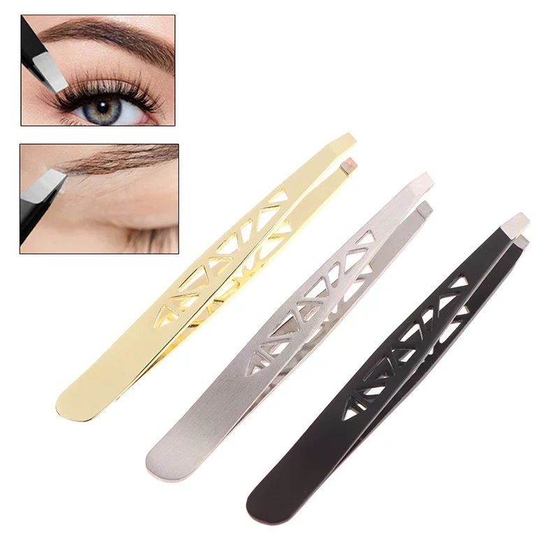 1Pcs Hollow Out Handle Eyebrows Tweezers Professional Fine Hairs Puller Makeup Tools Stainless Steel Beauty Clips Removal