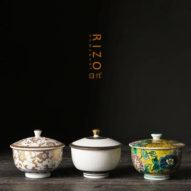 

Japanese Kugaya Yaku Hand-Painted White Grain Iron Immortal Soup, Tea Bowl, Lid Cup, Kung Fu Making Bowl