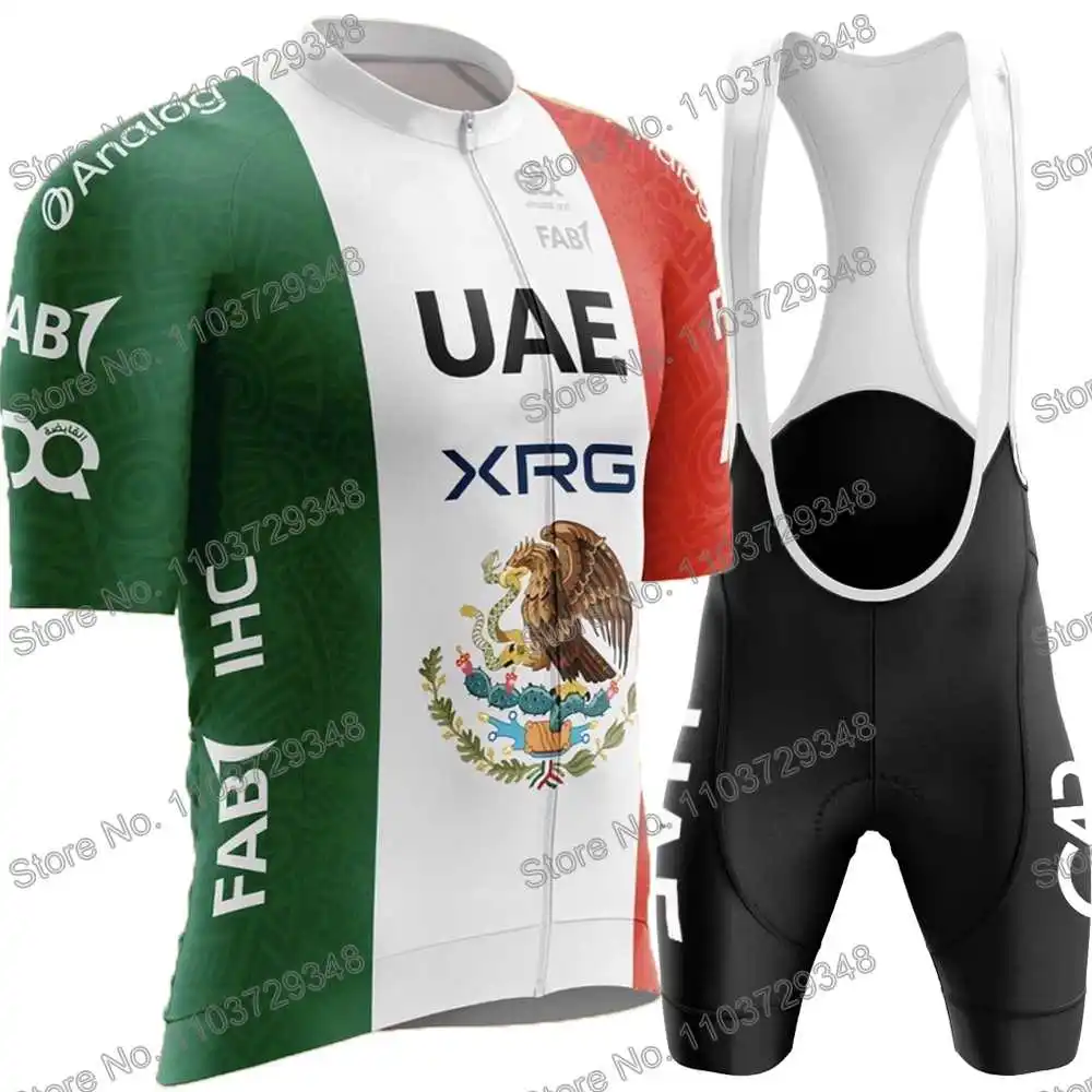 UAE Team المكسيك 2026 طقم قميص ركوب الدراجات للرجال صيف ملابس ركوب الدراجات بدلة ​​قميص سباق الدراجات على الطرق دراجات جبلية نساء شورتات لركوب الدراجات ملابس رياضية