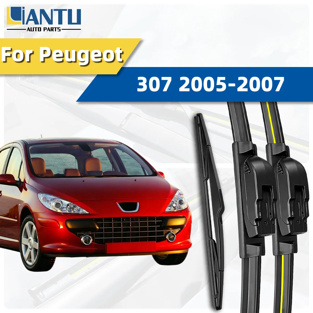 1/2/3PCS Front Rear Wiper Blades Fit For Peugeot 307 2005-2007 Car Premium Quiet Streak-Free Durable Accessories 2007 2006 2005
