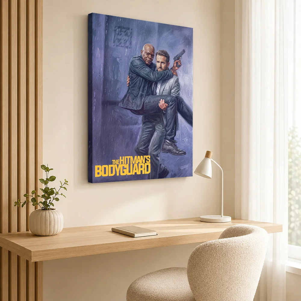 The Hitman's Bodyguard Movie Framed Canvas Poster Customized Photo Vintage Movie Wall Art for Home Theater Decor Ready to Hang