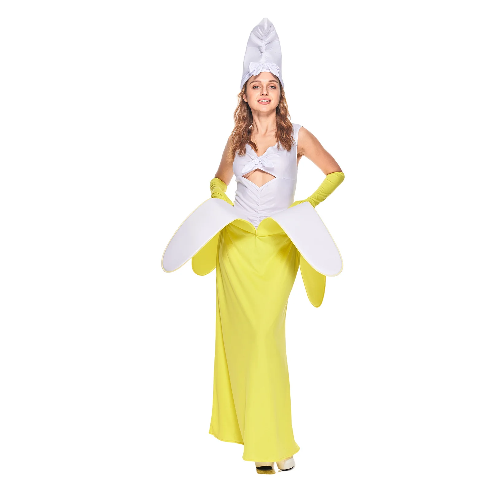 

Halloween Princess Dress Costume Women Fancy Banana Gown Hat Gloves Stage Performance Wear 2025 Party Outfit Dress up Suit