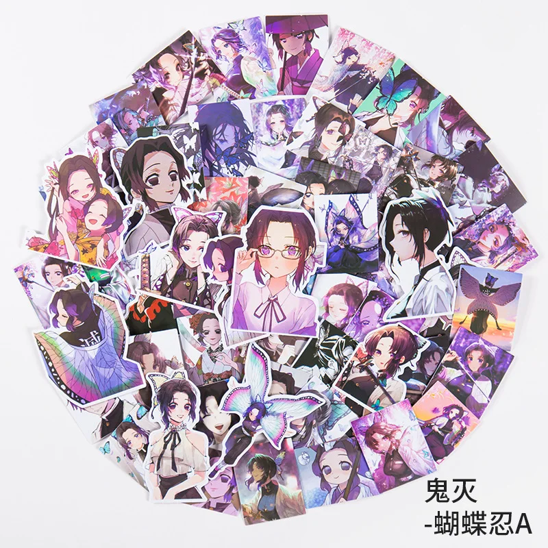 60PCS Demon Slayer Kochou Shinobu Sticker Anime Waterproof Sticker Notebook Suitcase Refrigerator Water Cup Decorative Sticker