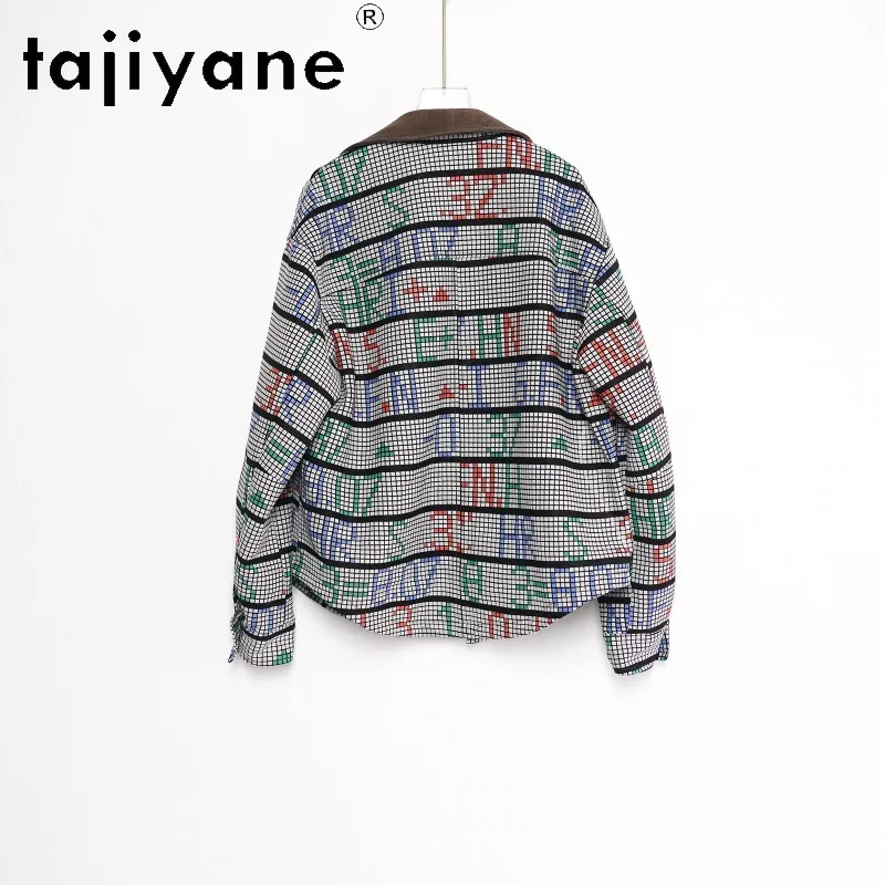 TAJIYANE Genuine Sheepskin Leather Jacket Woman Letter Grid Leather Coat Mid Length Shirt Jacket for Woman Clothing Chic 가죽자켓