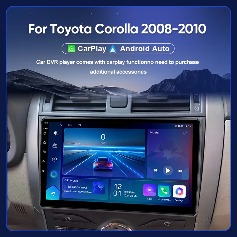 9 inch Car Radio Navigation For TOYOTA COROLLA 2008-2011 Multimedia Android System Wireless CarPlay 4G+WIFI GPS DVD Radio Player