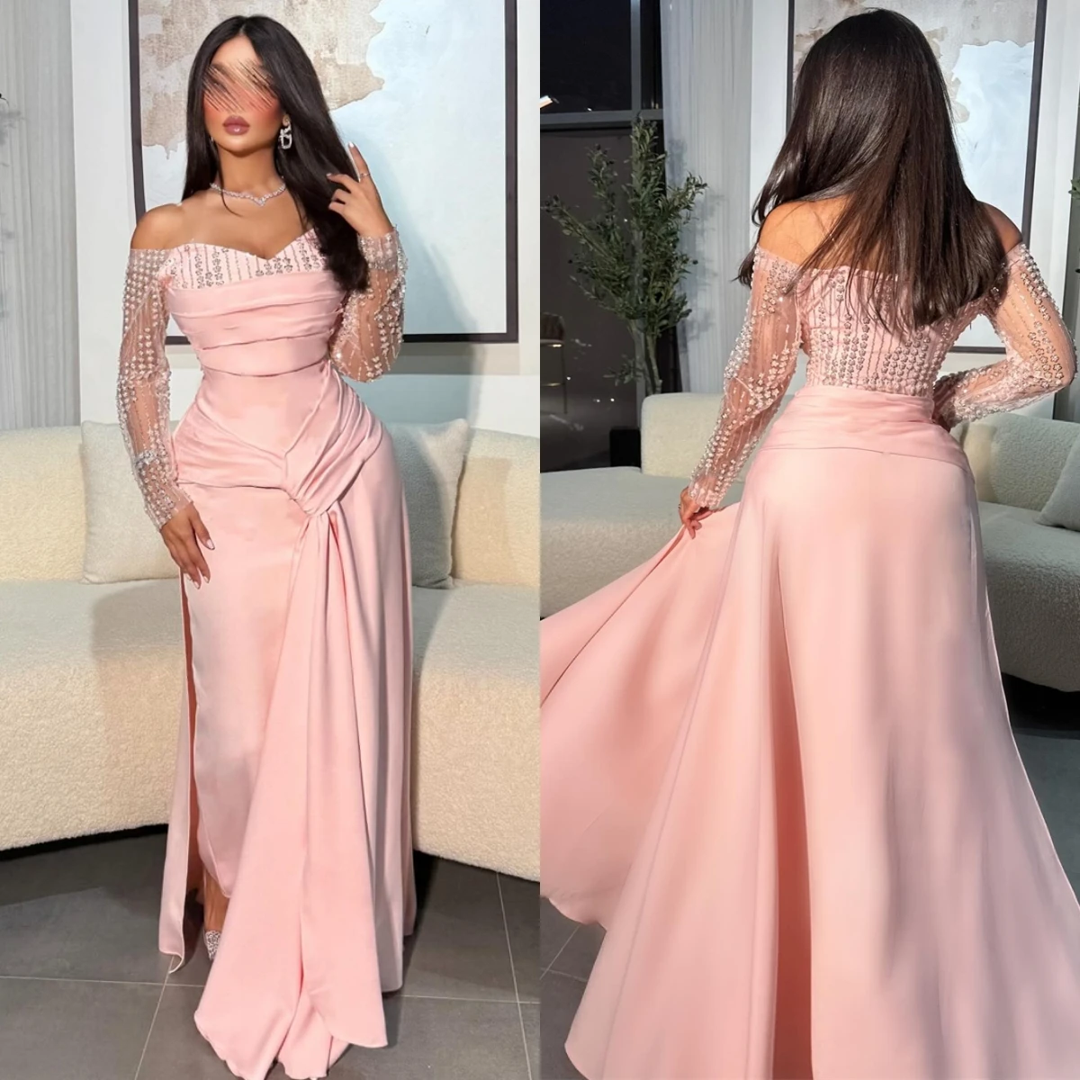 

Customized Elegant Strapless Evening Dress and Formal Satin Cocktail Dresses and Exquisite Pearls Special Occasion Gowns