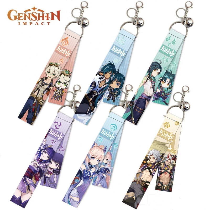 

20Pcs/lot Game Genshin Impact Lanyard Keychain Diluc Klee Venti Keqing Zhongli Streamer Keyring Backpack Bag Pendant Wholesale