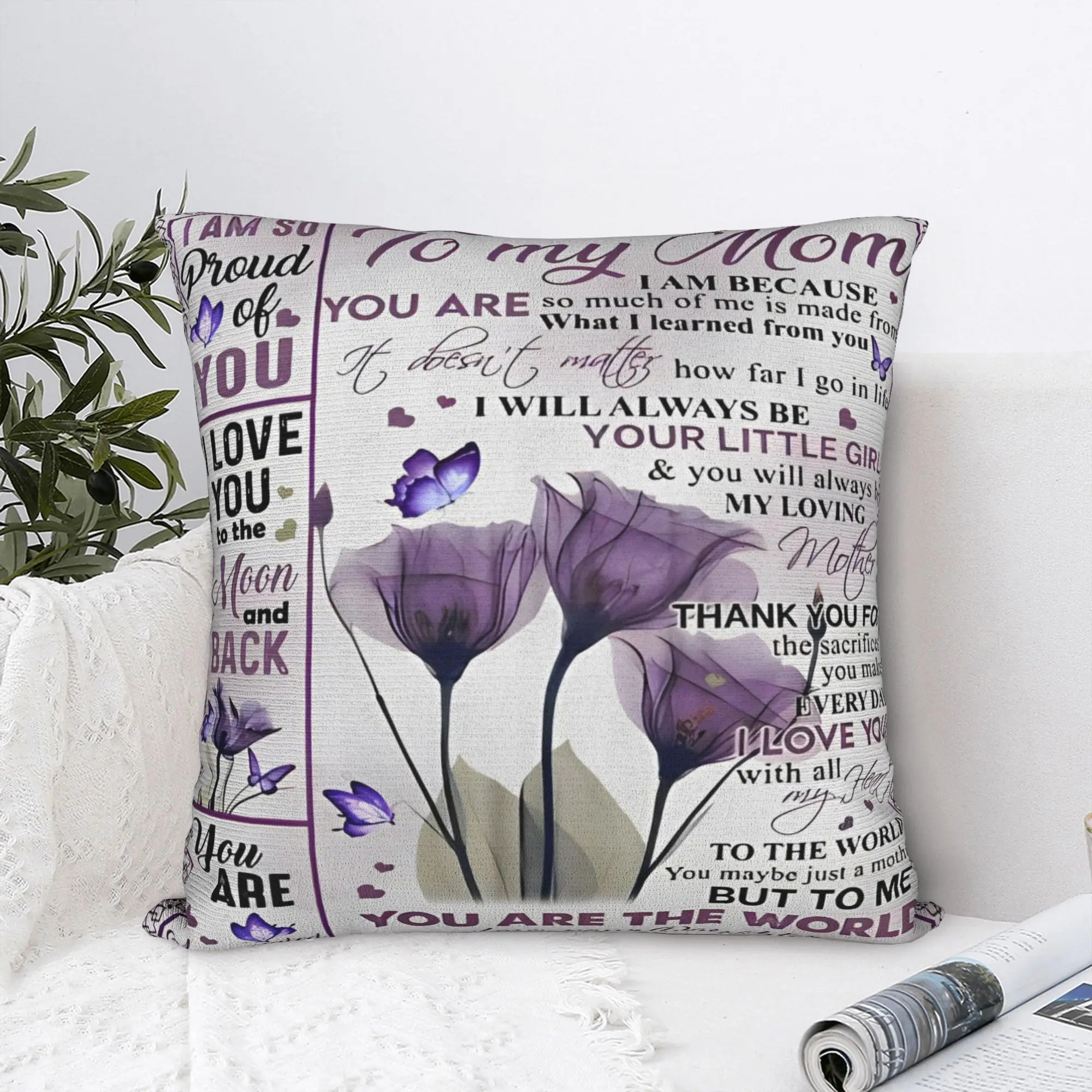Letter From Daughter To My Mom Square Pillow Cases Mother's Day Cushion Covers Novelty Decorative Pillowcase for Home 18