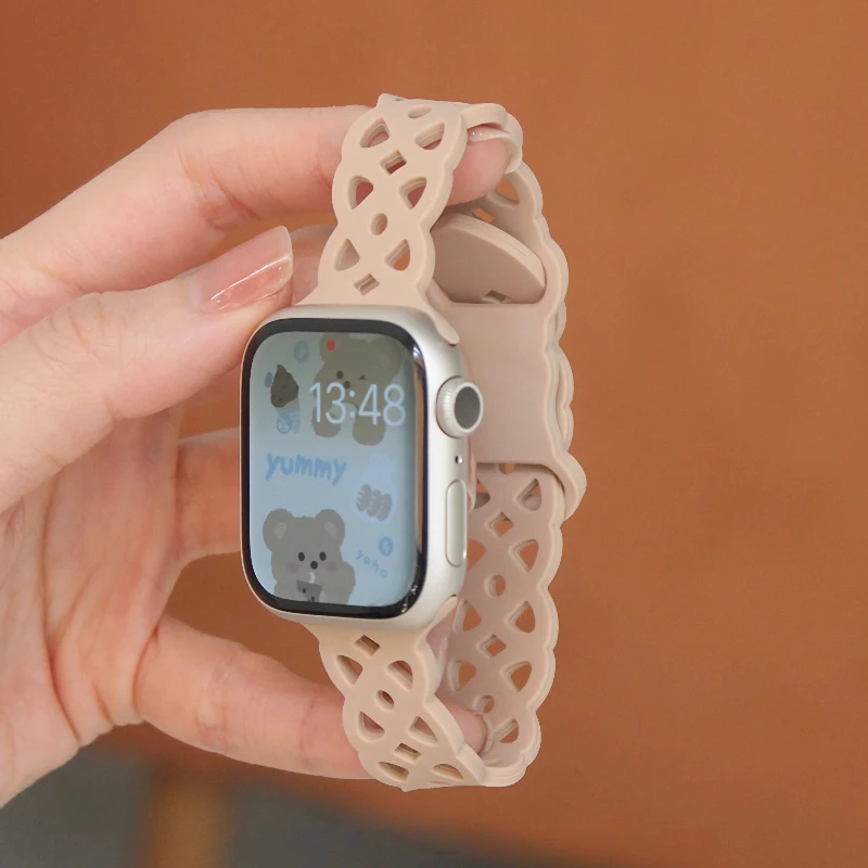 Atmungsaktives Silikonarmband für Apple Watch 42mm 46 41 45 40 44 38mm Armband iWatch Series 12 11 10 9 8 7 6 5 4 Ultra 2 49mm