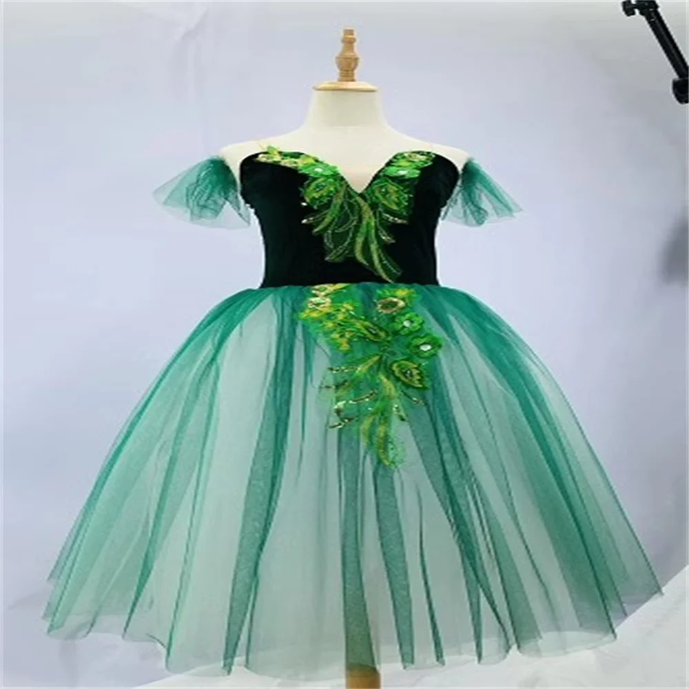 

Girls Ballet Tutu Dress Gymnastics Leotard Velvet Green Long Ballet Dress Girls Ballet Adulto Princess Ballerina Dance Costume