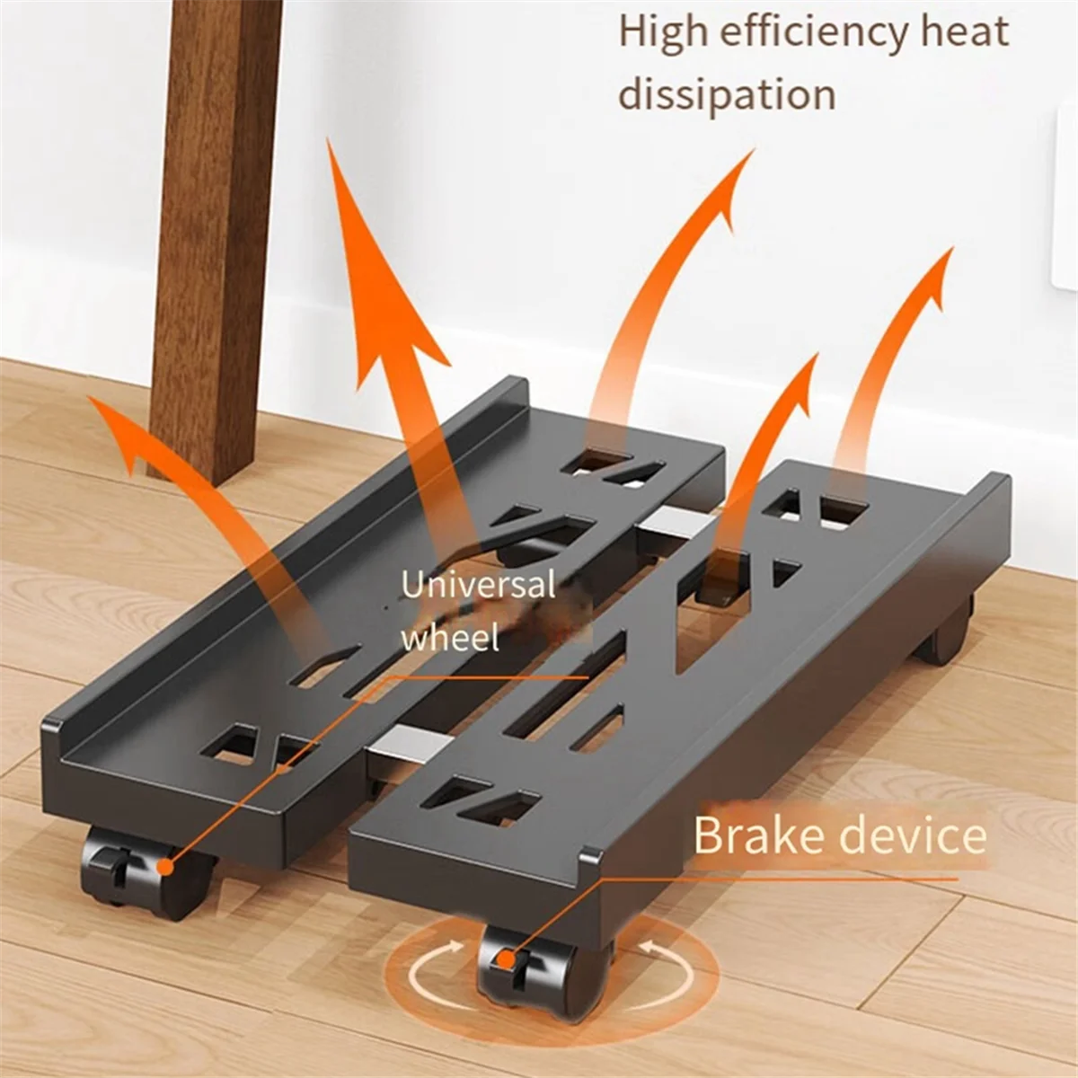 Adjustable Mobile CPU Stand, Ventilated Computer Tower Stand PC Tower Stand with 4 Caster Wheels, Under Desk Holder