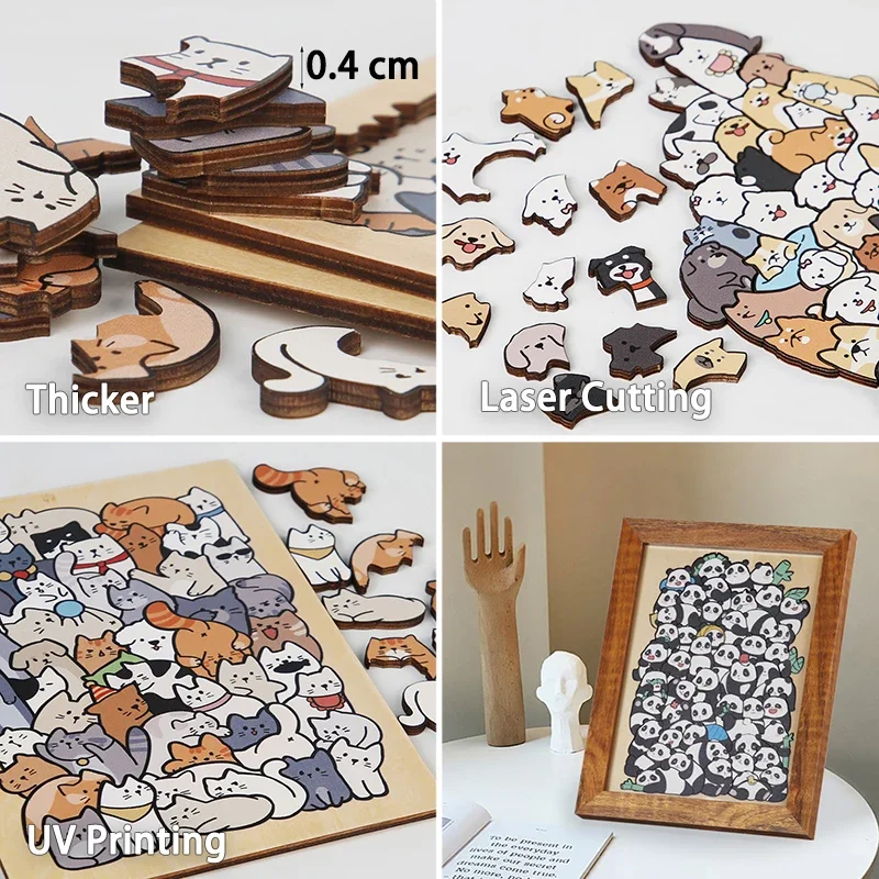 Kinder Kreative Tier Form Puzzles Tisch Spiele Hund Katze Panda Gestapelt Puzzle Gehirn Spiele Montessori Denken Bildung Holz Spielzeug
