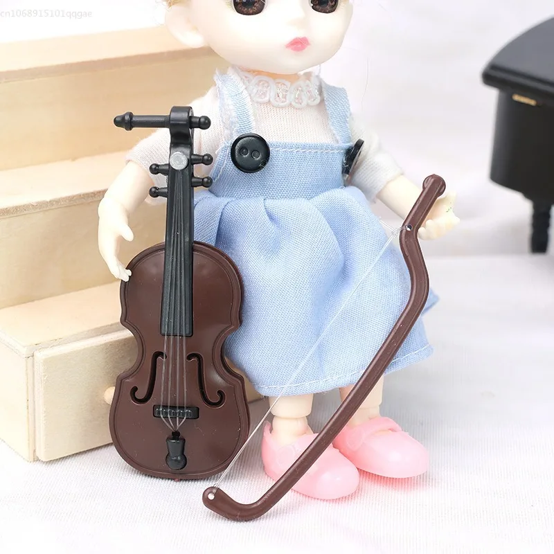 1PC Mini Christmas Wood Grain Cello Instrument Simulation Mini Home Scene Model Decoration Accessory  Figurines  Fairy Garden