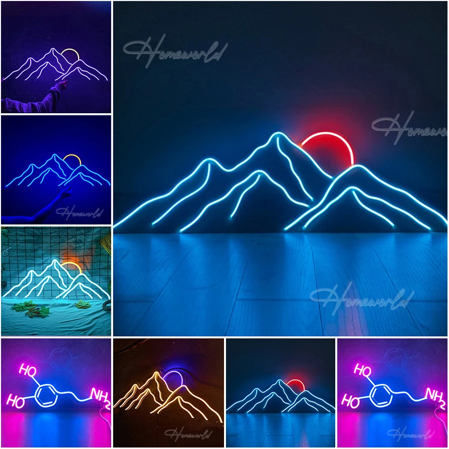 

Sunrise Sign Neon Light Mountain and Sun Sunset Modeling Night Lamp LED Decor Room Background Wall Party Bar Size Custom