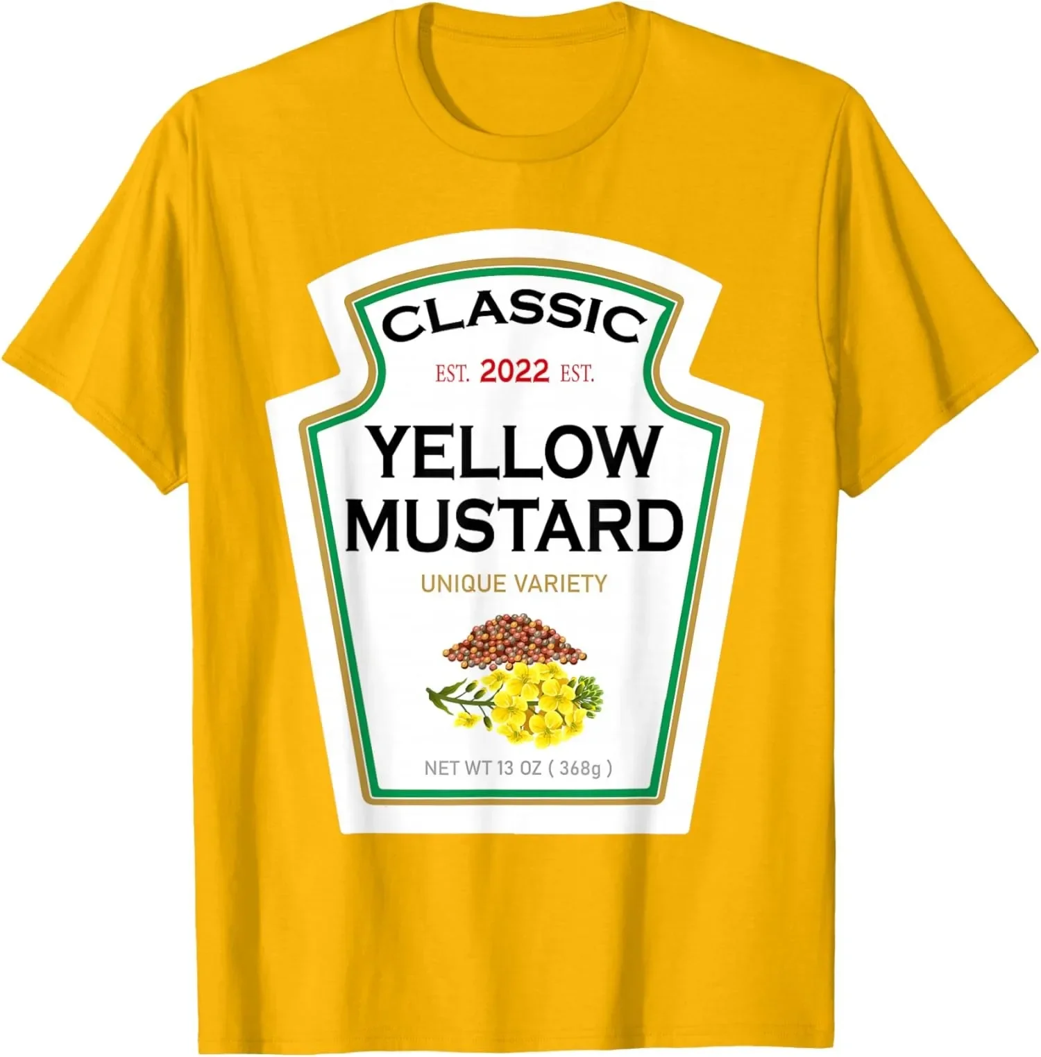 Classic Yellow Mustard Label Graphic T-Shirt Unisex Short Sleeve Cotton Crewneck Tee