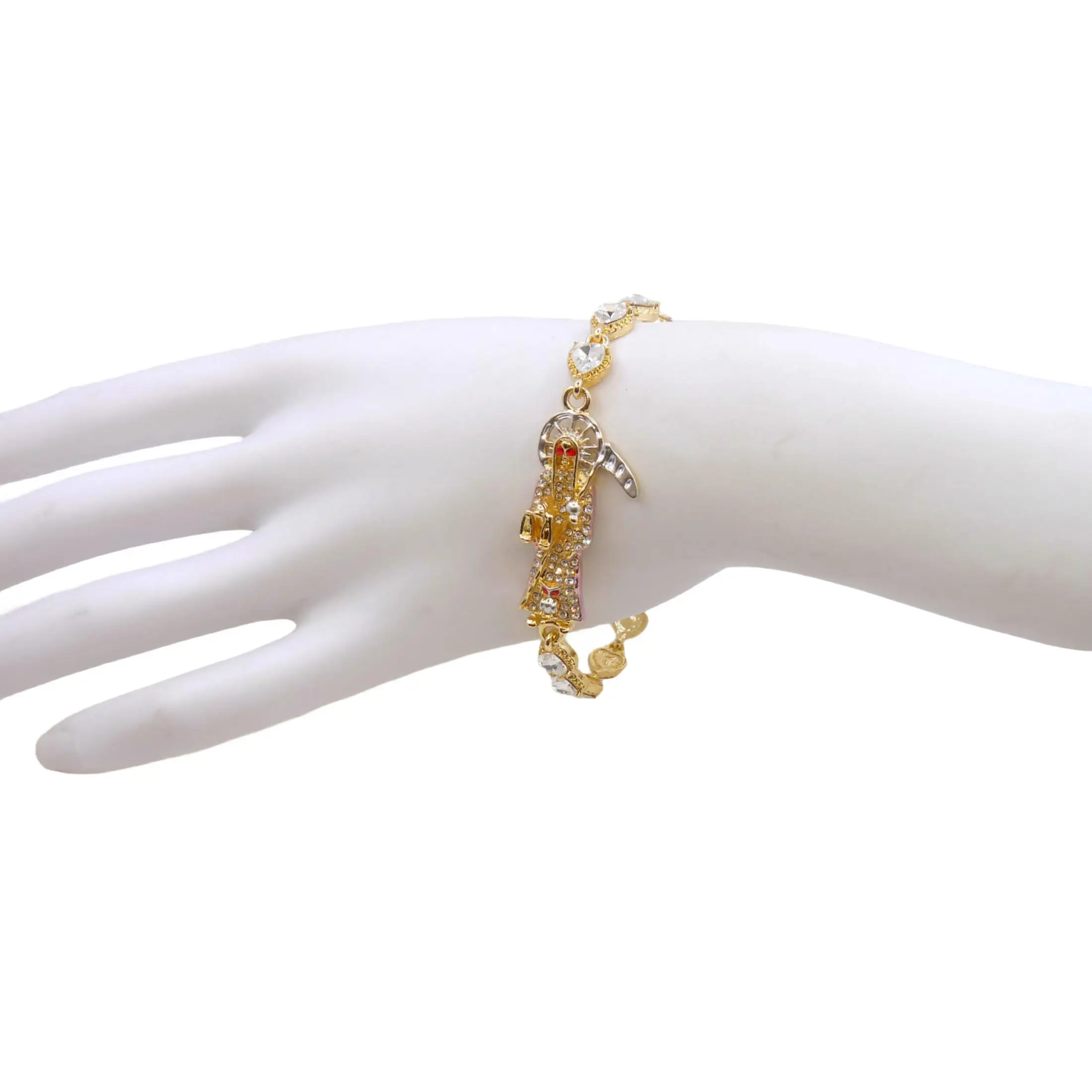 여성 도금 14K 골드 세인트 주드 세인트 머스 상감 지르콘 하트 팔찌 로맨틱 연인 보석 선물