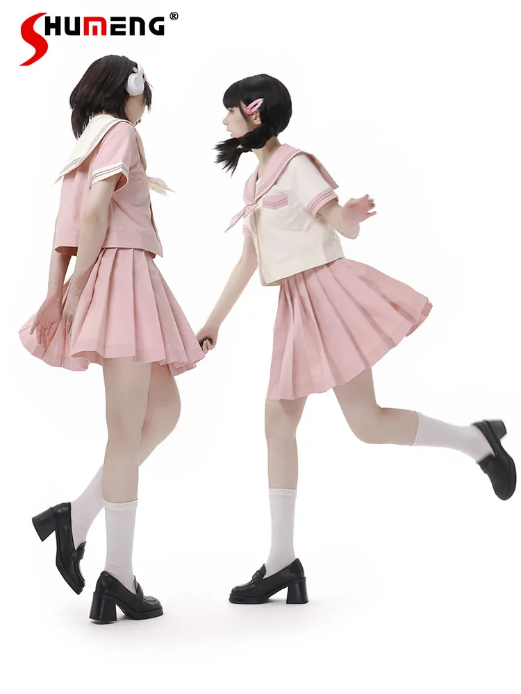 Japanese Preppy Style JK School Uniform Suit Sailor Collar Bow Long Sleeve Top High Waist Mini Pleated Skirt Two-piece Set Women