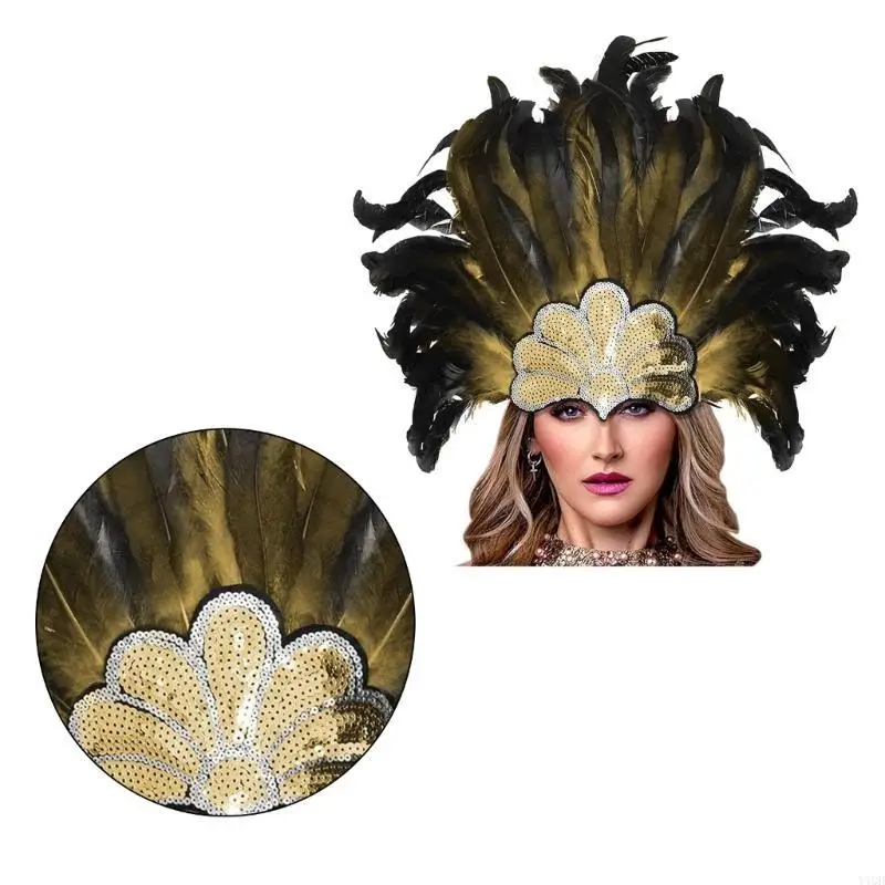 Cerchietto per capelli per feste per banchetti, fascia per capelli con piume indiane, per ragazze etniche, per Halloween