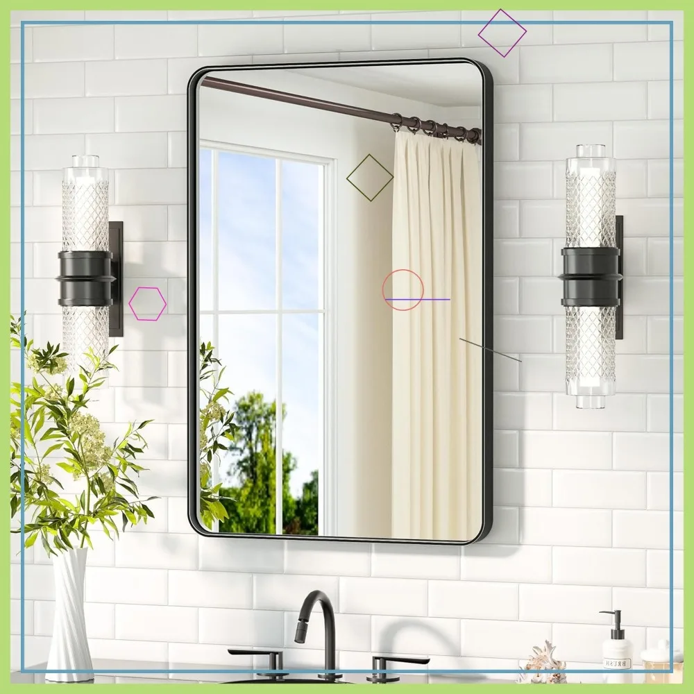 

20x30 Inch Matte Black Bathroom Mirror, Tempered Glass, Modern Farmhouse Wall Mounted for Horizontal or Vertical Display