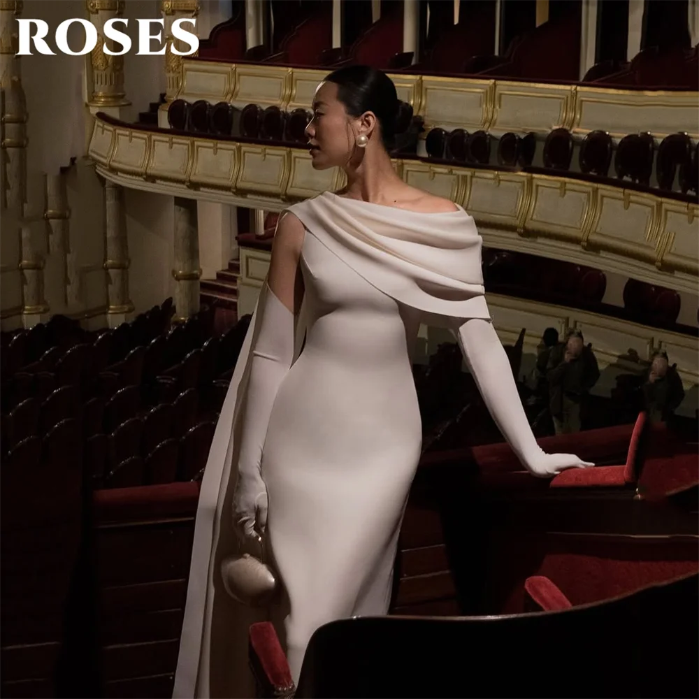 

ROSES White Evening Gown Elegant Silhouette Prom Dress Ruched Satin Wedding Evening Dress Dresses For Special Events Customized