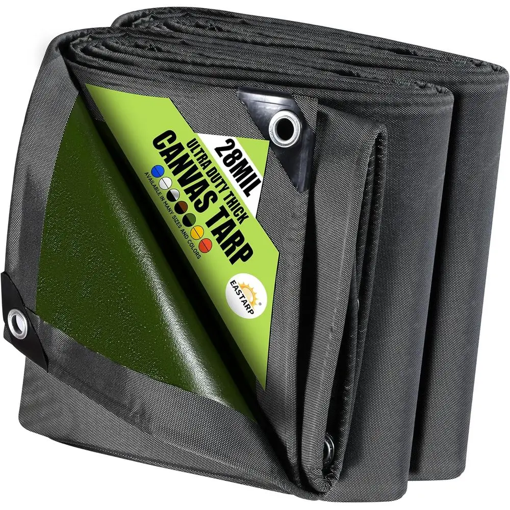 

12x12 Ft. Ultra-Heavy Duty Tear-Resistant Canvas Tarpaulin with 28 Mil Silicone Coating, Grommets & Reinforced Edges for Outdoor