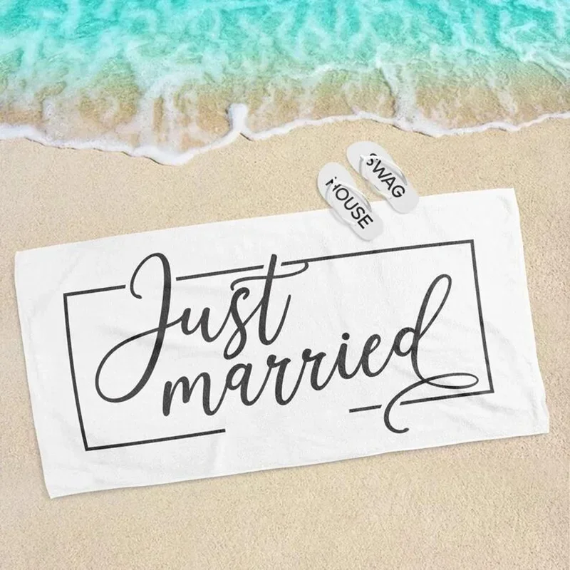 Just Married Mr Mrs bride groom Wife Husband Beach Towel Newlywed couple Honeymoon Vacation Wedding Gift present Photo props