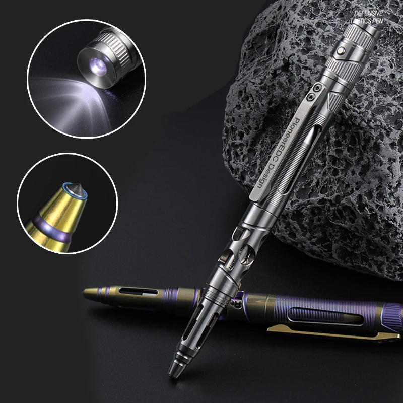 سبائك التيتانيوم TC4 قلم تخطيطي، متعدد الوظائف في الهواء الطلق المحمولة التخييم كسر نافذة بقاء قلم توقيع، مصباح ليد، A1127 #1