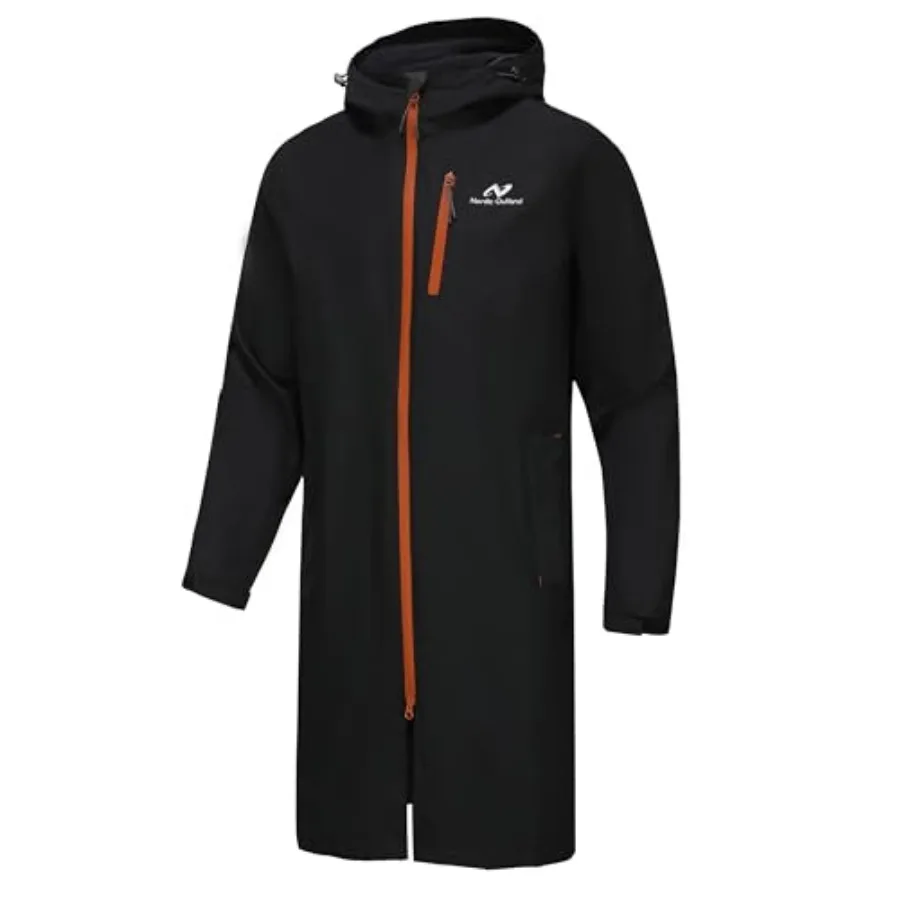 NORDIC OUTLAND Rain Jacket Men, Waterproof Breathable Long Raincoat with Hood Mesh Lining, Windbreaker for outdoor activities view 2