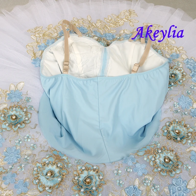 Akeylia-tutú clásico de LICRA para adulto, traje de actuación de baile en grupo, color azul y blanco, púrpura, 7 capas, 20103