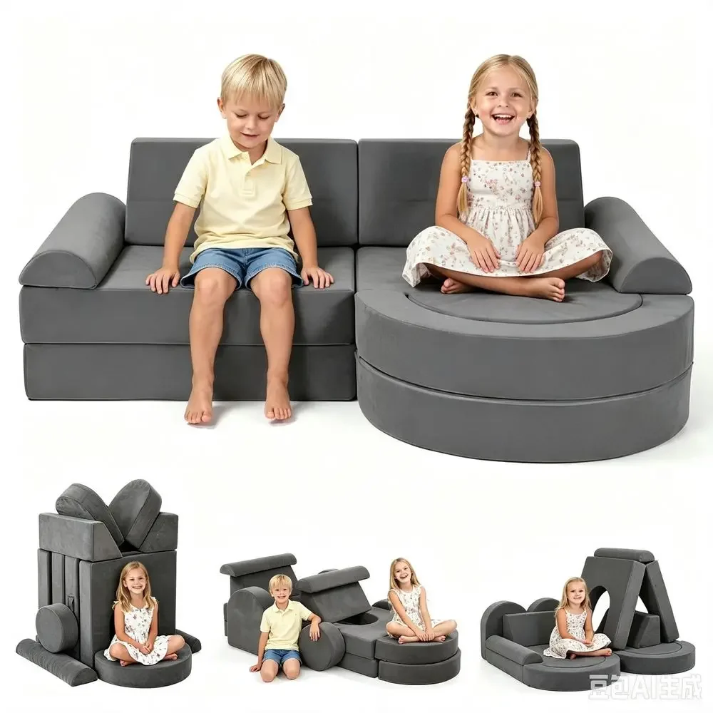 16pcs Modular Kids Play Couch, Kids Couch Building Fort For Playroom And Bedroom, Toddler Modular Play Sofa, Convertible Foam S